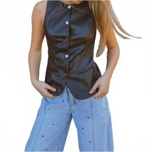 NEW MUSTARD SEED bedford ave vegan leather vest in black